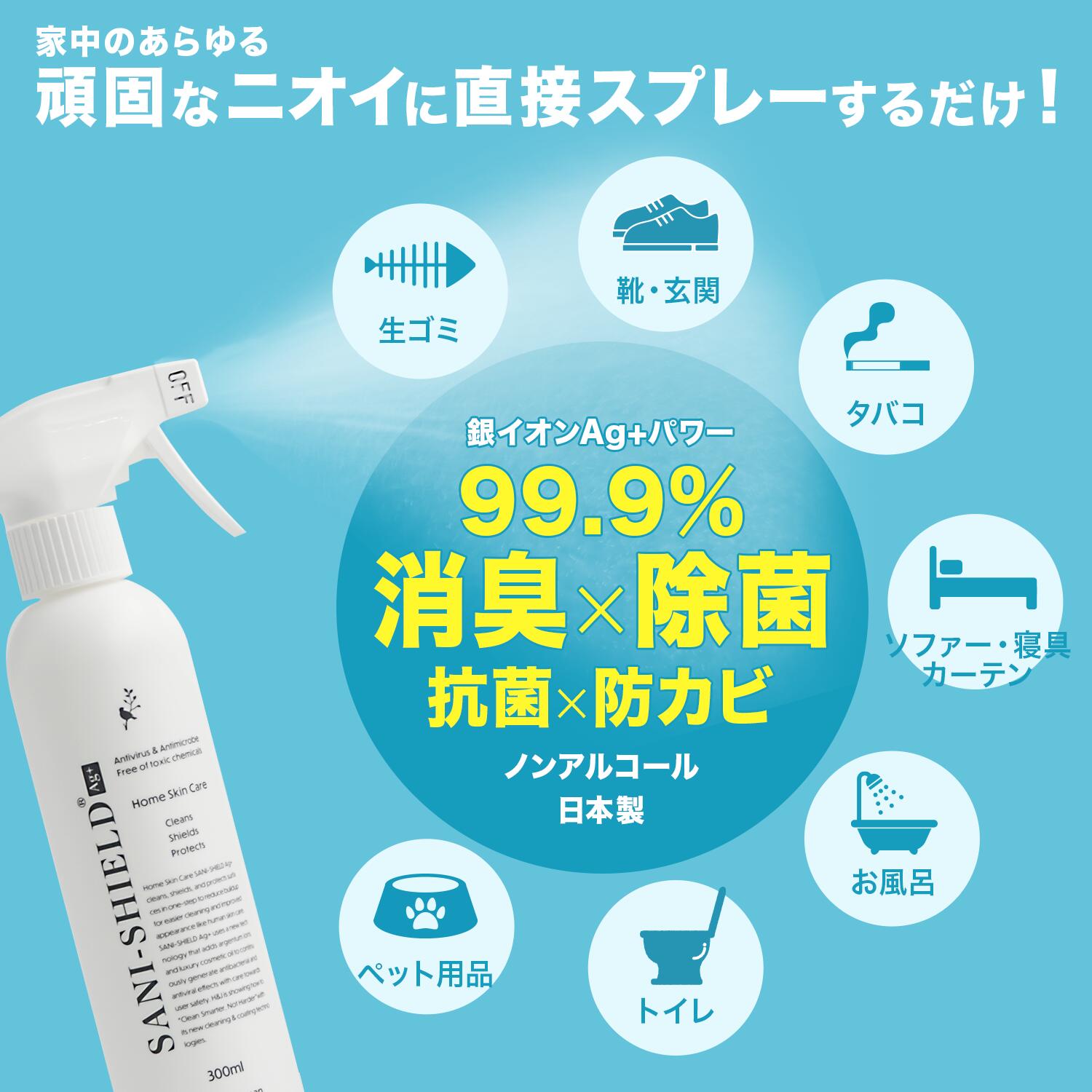 【追加料金0円 送料無料】◆NEWサニーシールドAg+ 300ml（トリガー付1本）＋詰替用 300ml＋サニースクラブ1本のお得セット